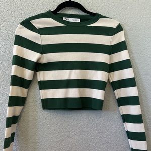 Green and White Striped Zara Crop Top!